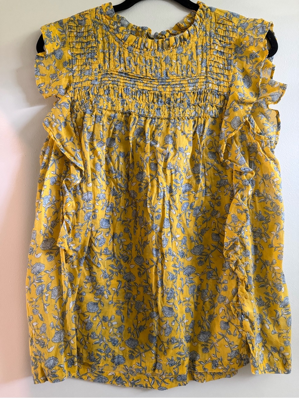 Yellow Floral Top with Blue floral design